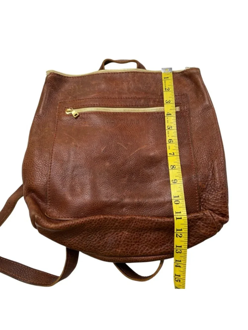 Portland Leather Goods Pebbled Leather Backpack With Gold Zippers Brown